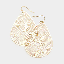 Metal Gingko Leaves Filigree Teardrop Dangle Earrings