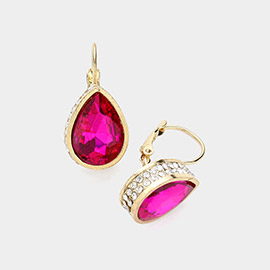 Rhinestone Embellished Teardrop Stone Lever Back Evening Earrings