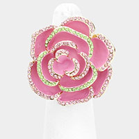 Rhinestone Embellished Enamel Rose Flower Stretch Ring