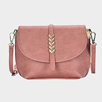 Metal Chevron Detail Faux Leather Crossbody Bag