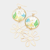 Pressed Flower Clear Lucite Floral Metal Link Earrings