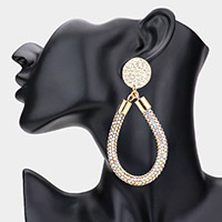 Rhinestone Pave Open Teardrop Dangle Earrings