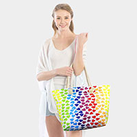 Colorful Heart Print Beach Tote Bag