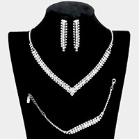 3PCS - Round Stone Detail Rhinestone Necklace Jewelry Set