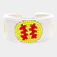 Felt Back Softball Seed Beaded Cuff Bracelet