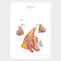 Enamel Tropical Fish Magnetic Pendant / Pin Brooch Set