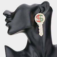 Rhinestone Embellished Dollar Sign Key Earrings