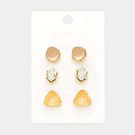 3PAIRS - Mixed Geometric Druzy Stud Earrings