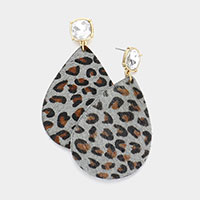 Leopard Patterned Genuine Leather Teardrop Dangle Earrings