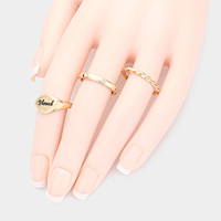 3PCS - Blessed Rhinestone Embellished Metal Mixed Ring Set