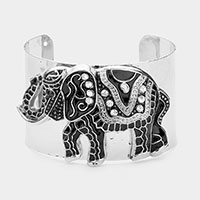 Stone Embellished Enamel Elephant Cuff Bracelet