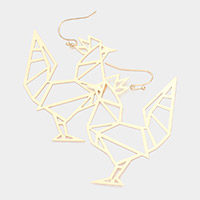 Cut Out Brass Metal Rooster Dangle Earrings