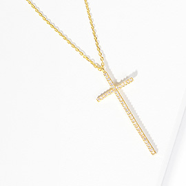 Gold Dipped CZ Embellished Cross Pendant Necklace