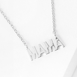 White Gold Dipped Metal MAMA Message Pendant Necklace