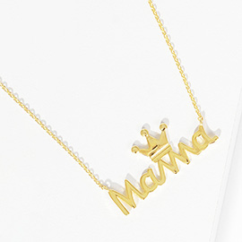 Gold Dipped Metal Crown MAMA Message Pendant Necklace