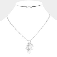 Metal Hamsa Hand Lightning Evil Eye Pendant Necklace