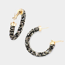 Clear Stone Detail Rhinestone Pave Half Hoop Earrings