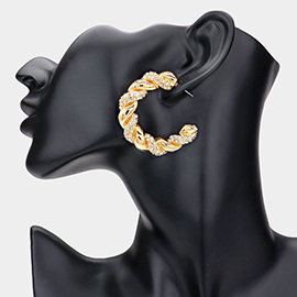 Rhinestone Embellished Braided Metal Half Hoop Earrings