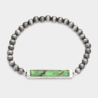 Rectangle Natural Stone Accented Stretch Bracelet