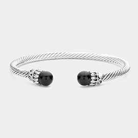 Twisted Metal Pearl Tip Cuff Bracelet