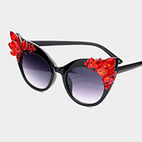 Crystal Embellished Detail Cat Eye Sunglasses