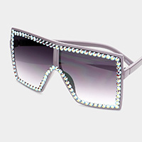 Crystal Embellished Detail Square Sunglasses