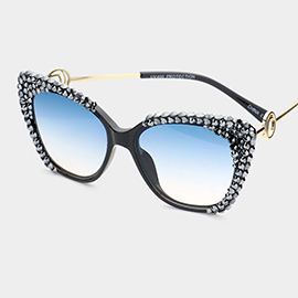 Crystal Embellished Detail Cat Eye Sunglasses