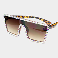 Crystal Embellished Detail Square Sunglasses