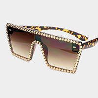 Crystal Embellished Detail Square Sunglasses