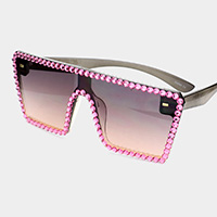 Crystal Embellished Detail Square Sunglasses