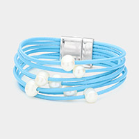 Cord Multi Strand Freshwater Pearl Station Magnetic Bracelet