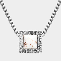 Square Natural Stone Accented Pendant Necklace