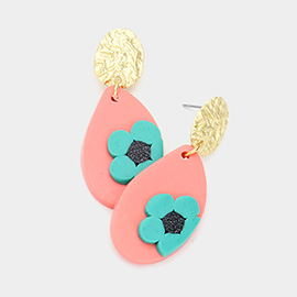 Flower Accented Polymer Clay Dangle Earrings