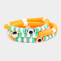 3PCS - Evil Eye Accented Heishi Beaded Stretch Bracelets