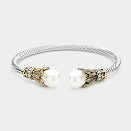 Twisted Metal Pearl Tip Cuff Bracelet