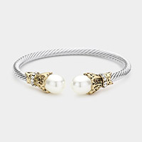 Twisted Metal Pearl Tip Cuff Bracelet