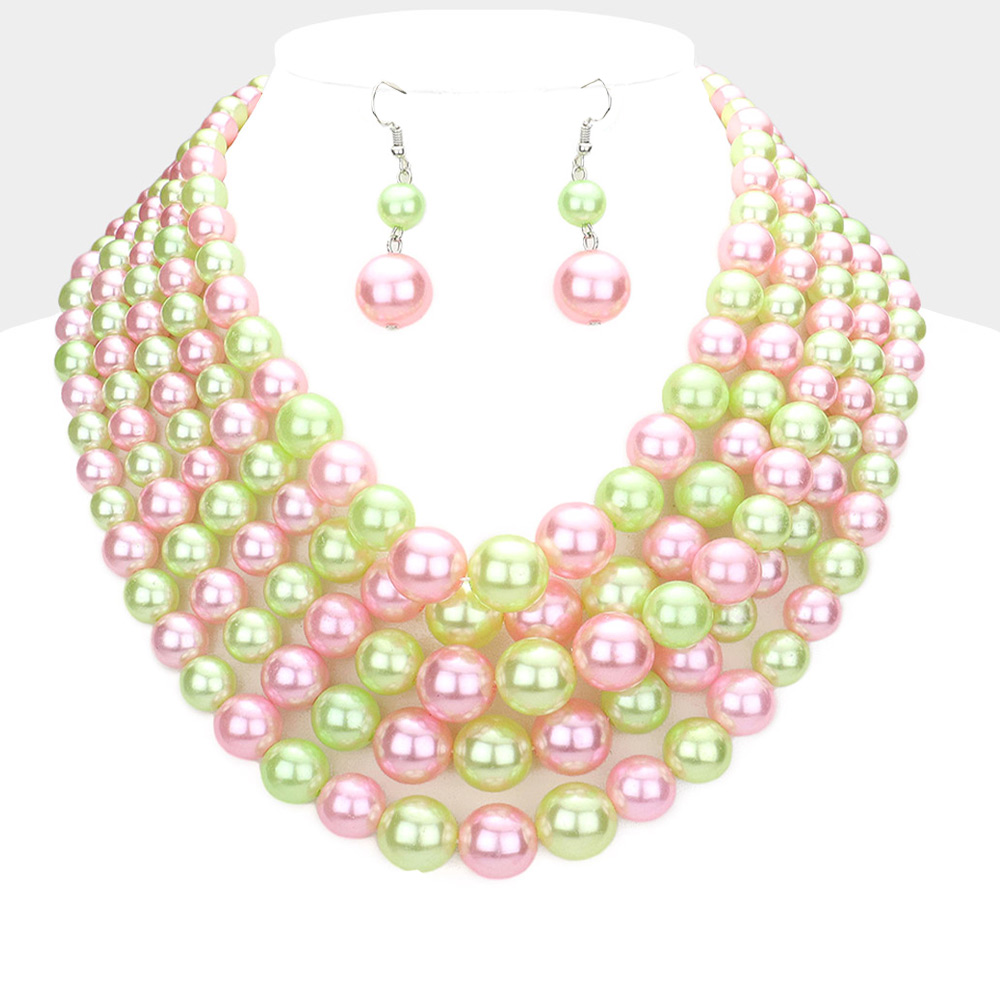 Pearl Multi Strand Bib Necklace