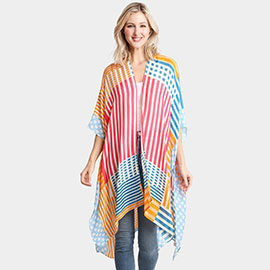 Geometric Print Kimono Poncho