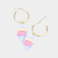 Metal Hoop Ice Cream Dangle Pin Catch Earrings