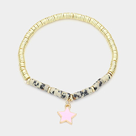 Enamel Star Charm Natural Stone Stretch Bracelet