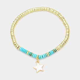 Enamel Star Charm Natural Stone Stretch Bracelet