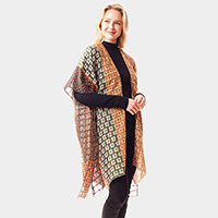 Colorful Geometric Printed Ruana Poncho