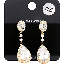 CZ Teardrop Accented Dangle Evening Earrings