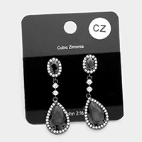 CZ Teardrop Accented Dangle Evening Earrings