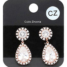 CZ Teardrop Stone Dangle Evening Earrings