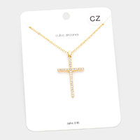 CZ Embellished Cross Pendant Necklace