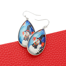 Snowman Printed Teardrop Dangle Earrings