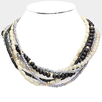 Multi Strand Wood Heishi Beaded Necklace