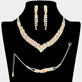 3PCS - Rhinestone Pave Necklace Clip On Earring Jewelry Set