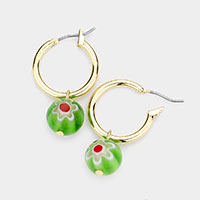 Patterned Ball Dangle Metal Hoop Pin Catch Earrings